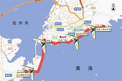 青島小伙滑翔飛越膠州灣