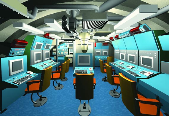 阿穆爾1650型常規(guī)潛艇內(nèi)部控制室想像圖。