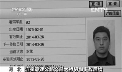 媒體披露的爆炸車輛司機石彥飛的個人信息。央視截圖